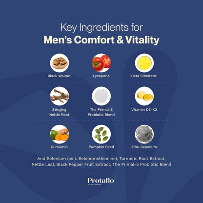 Prostate Support for Men, Urinary Flow & Bladder Care, 60 Capsules | With probiotics, black walnut, nettle, turmeric, lycopene, pumpkin seed, vitamin D3 & K2, zinc & selenium